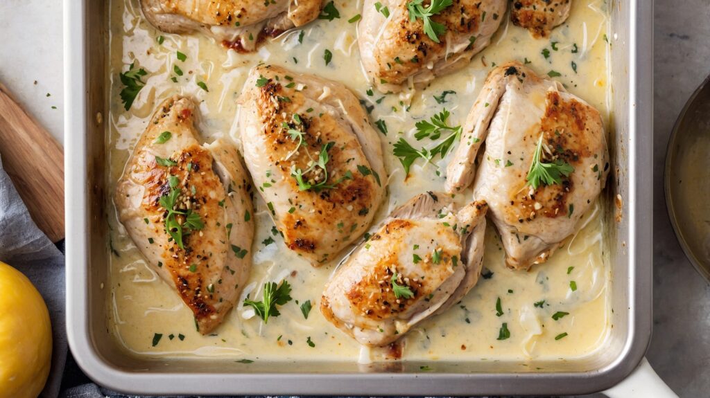 Garlic parmesan chicken overhead view