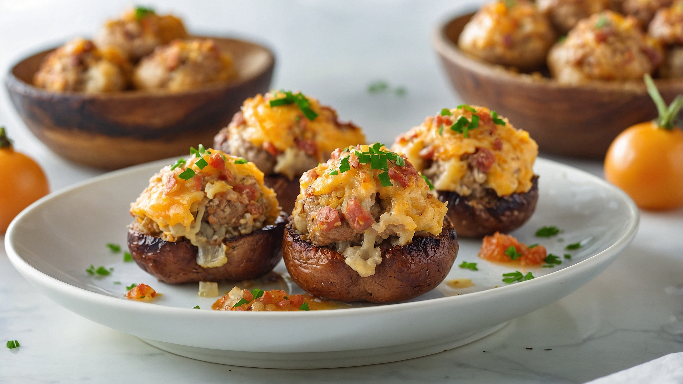 Sausage-Stuffed Mushrooms on dish