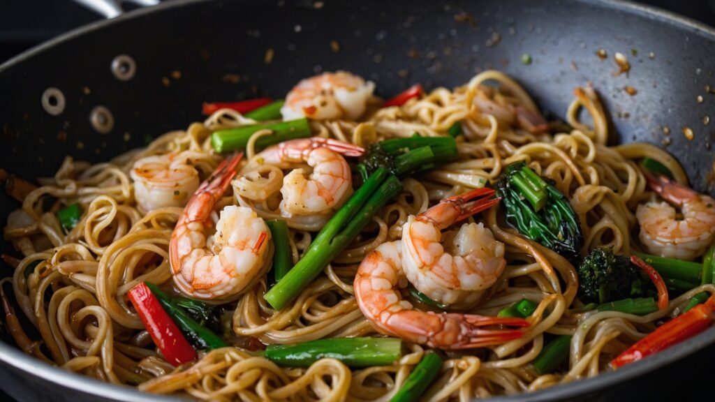 simmering Shrimp lo mein