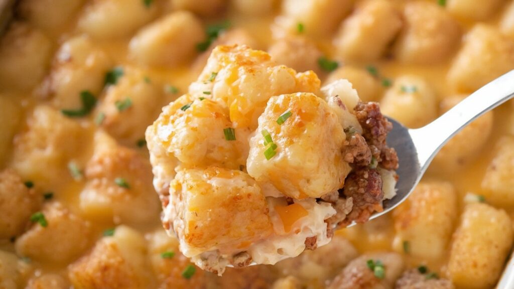 tasty cheesy Tater Tot Casserole recipe